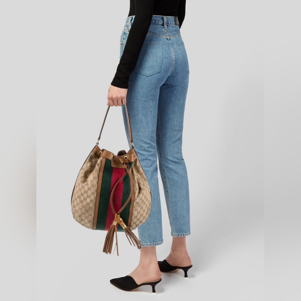 Gucci GG Canvas Web Rania Bucket Bag Brown/Beige - Picture 7 of 15